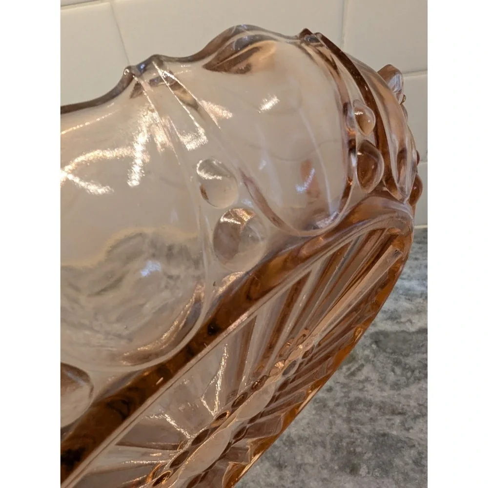 Vintage Pink Glass Divided Relish/Trinket Dish, Oyster & Pearl Pattern‎